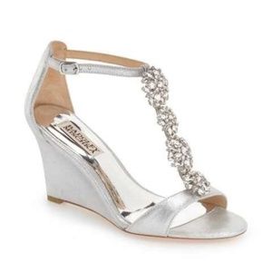 Badgley Mischa 'Lovely' Embellished Wedge Sandal Silver Size 9.5